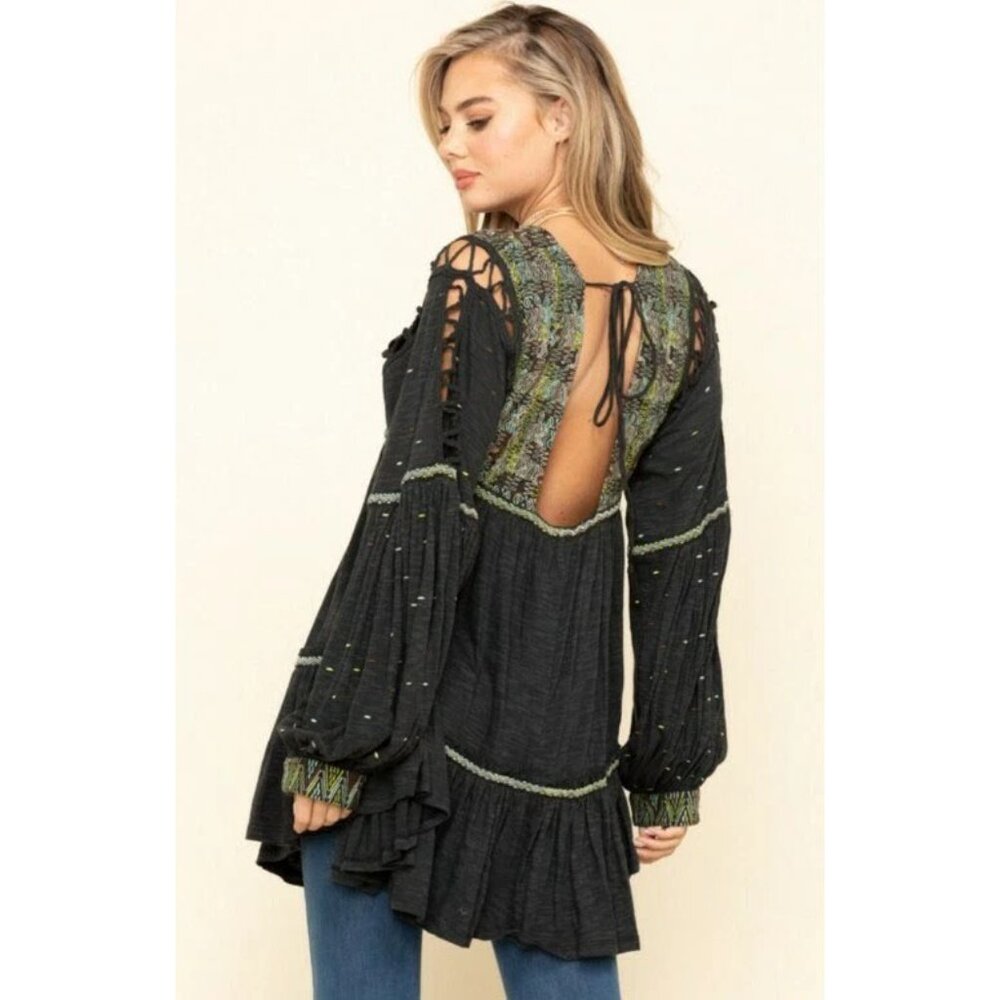 Free People Embroidered Much Love Tunic-Dress - Crochet Trim - Small - Picture 8 of 11